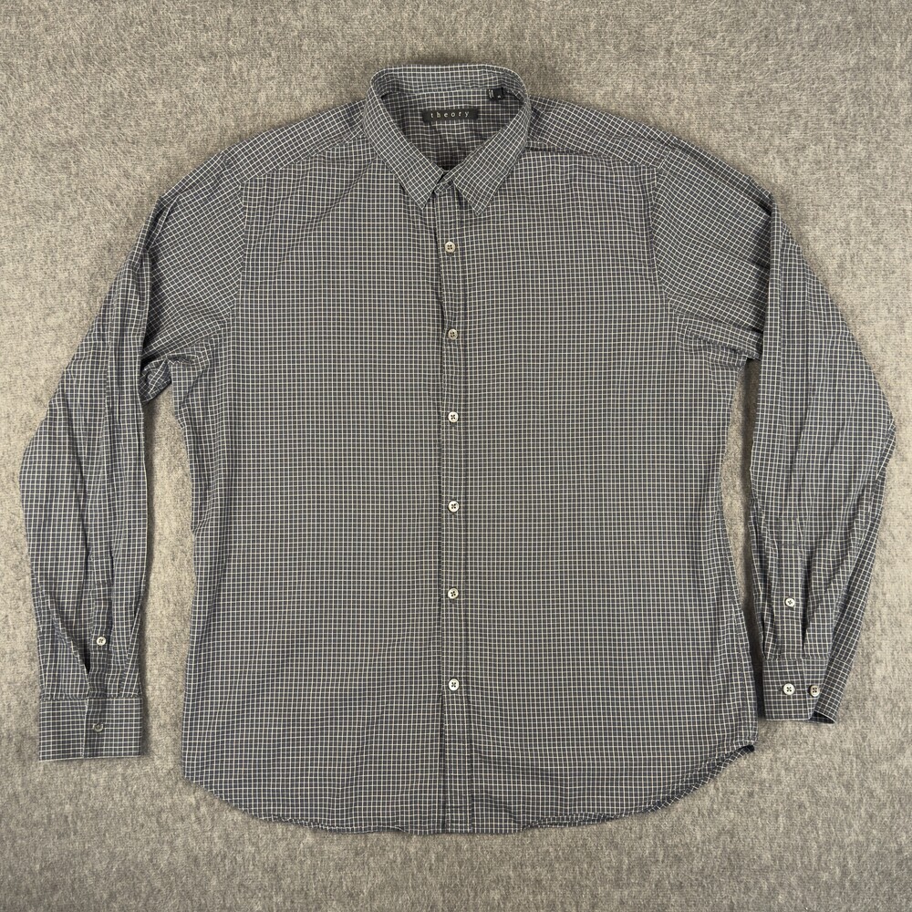Theory Dress Shirt Mens XL Gray Check Long Sleeve 100% Cotton Button Front